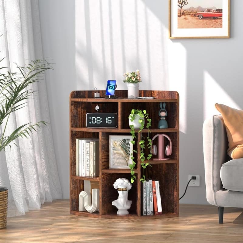 3-Tier Corner Cabinet with Adjusting Shelves - Rustic Brown