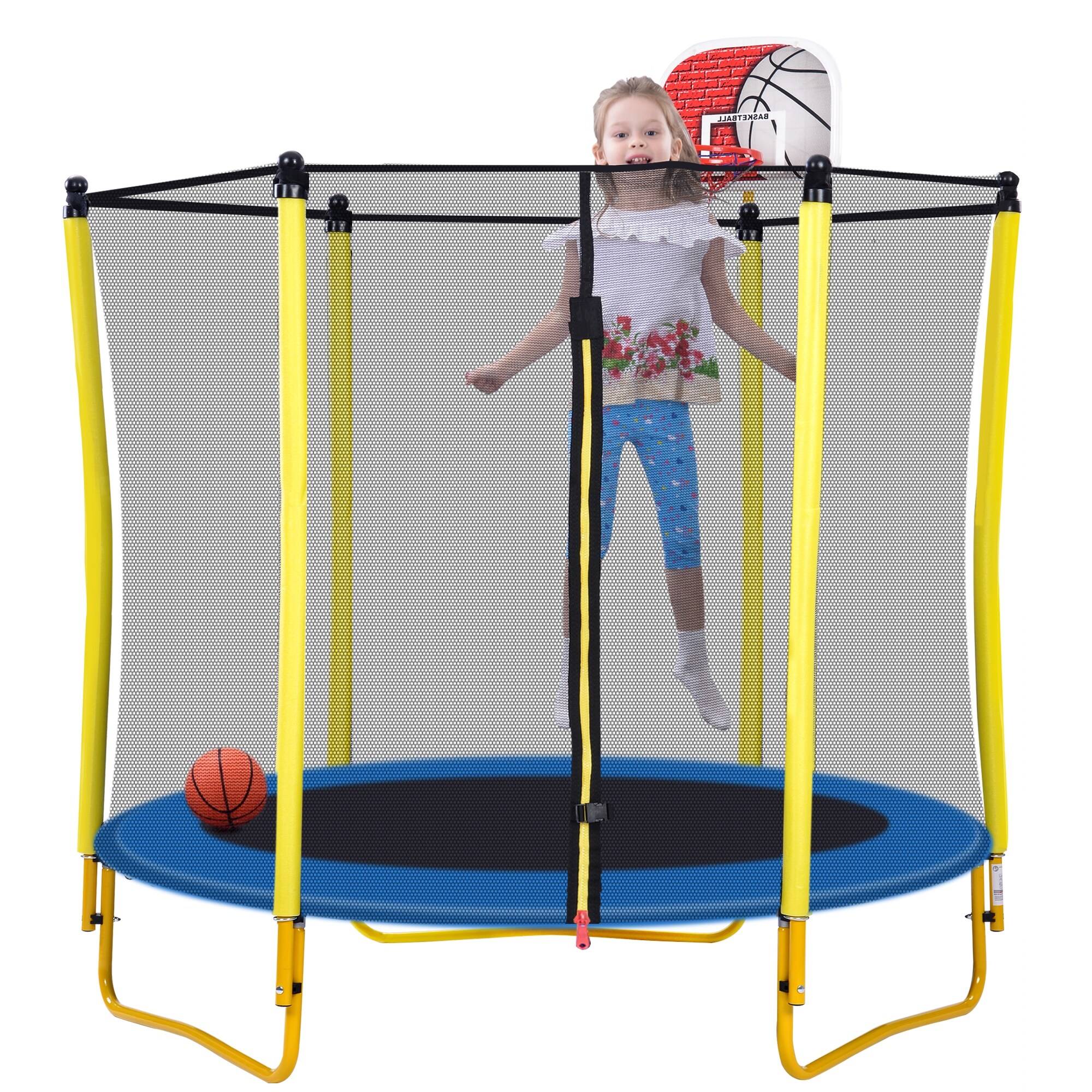 5.5FT Indoor Trampoline with Safety Net Enclosed Kids Trampoline Various Colors Mini Trampoline with Basketball Hoop and Ball Bed Bath Beyond 40348375