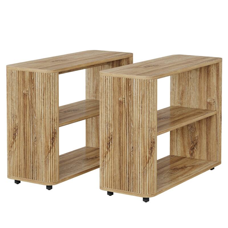 3-Tier Small Side Table Bedside Table, Farmhouse Fluted Nightstand for Bedroom