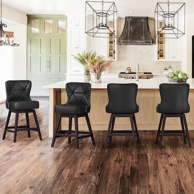 Modern 26 in. H Counter Height Bar Stools Upholstered 360 Free Swivel Counter Stools with Nailhead Trim