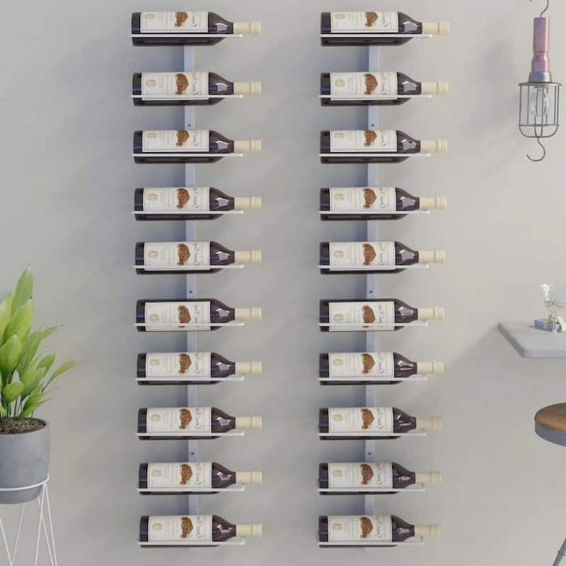 vidaXL Wall Wine Rack Wall Mounted Bottle Holder Storage Organizer for Pantry - 9.4" x 3.5" x 47.2" 20 Bottles - White