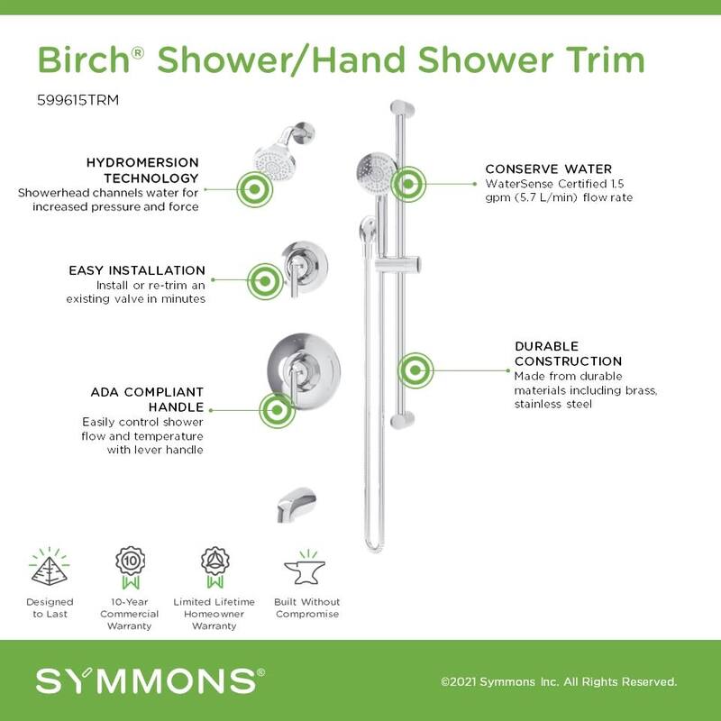 Symmons 599615TRM Birch Tub and Shower Trim Package with 1.5 GPM