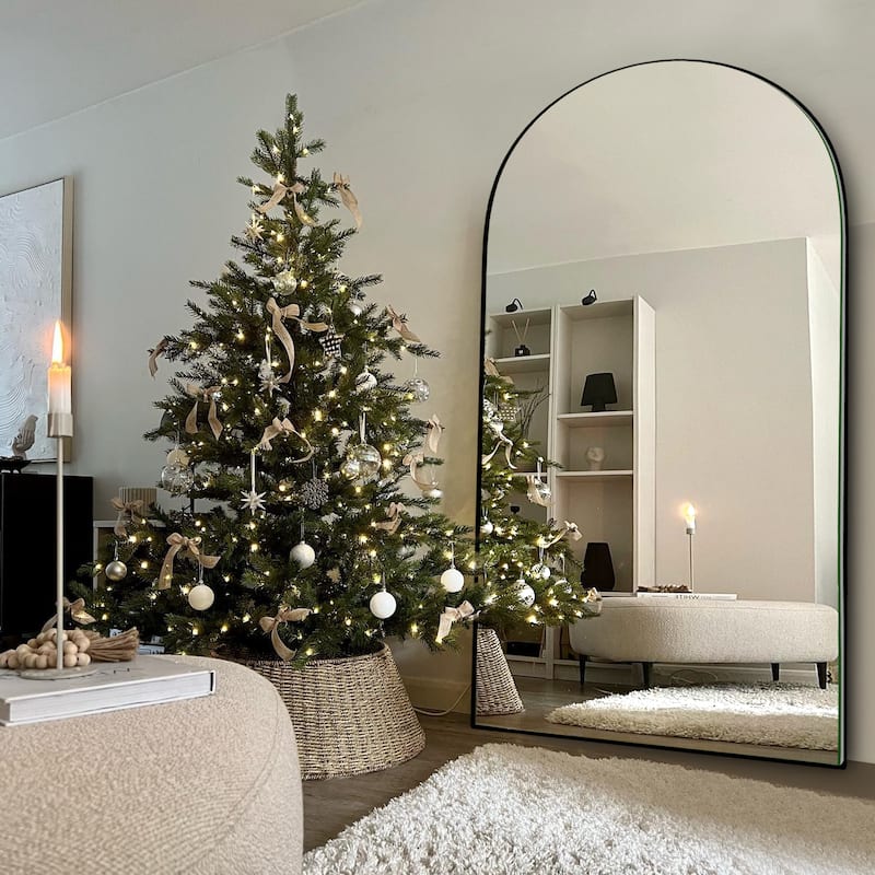 Modern Arched Full-Length Wood Floor Standing Mirror - 70.5x31.5 - Black