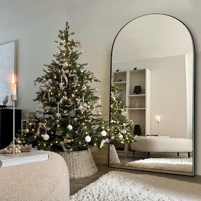Modern Arched Full-Length Wood Floor Standing Mirror