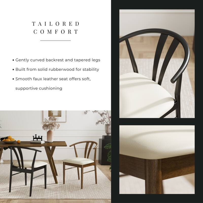 Roundhill Furniture Lavin Modern 5-Piece Dining Set, Dining Table with 2 Walnut and 2 Black Curved Back Chairs