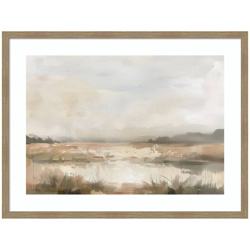 Kate and Laurel Neutral Abstract Landscape by The Creative Bunch Studio Framed Wall Art Print - 42 x 32 - Brown