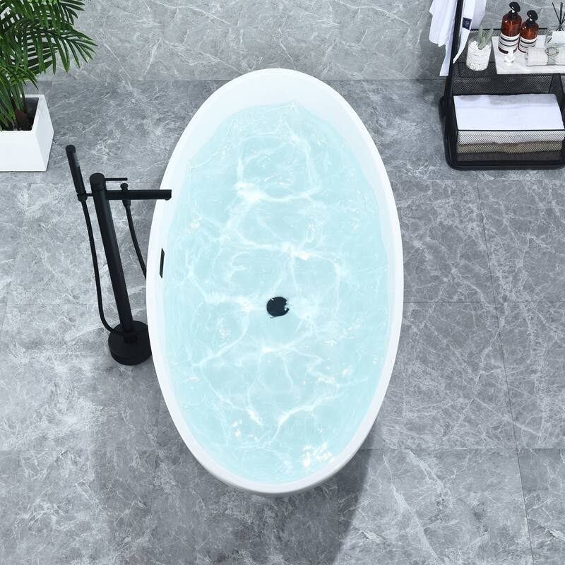 Altair Elbow 67" x 32" Flatbottom Freestanding Acrylic Soaking Bathtub in Glossy White