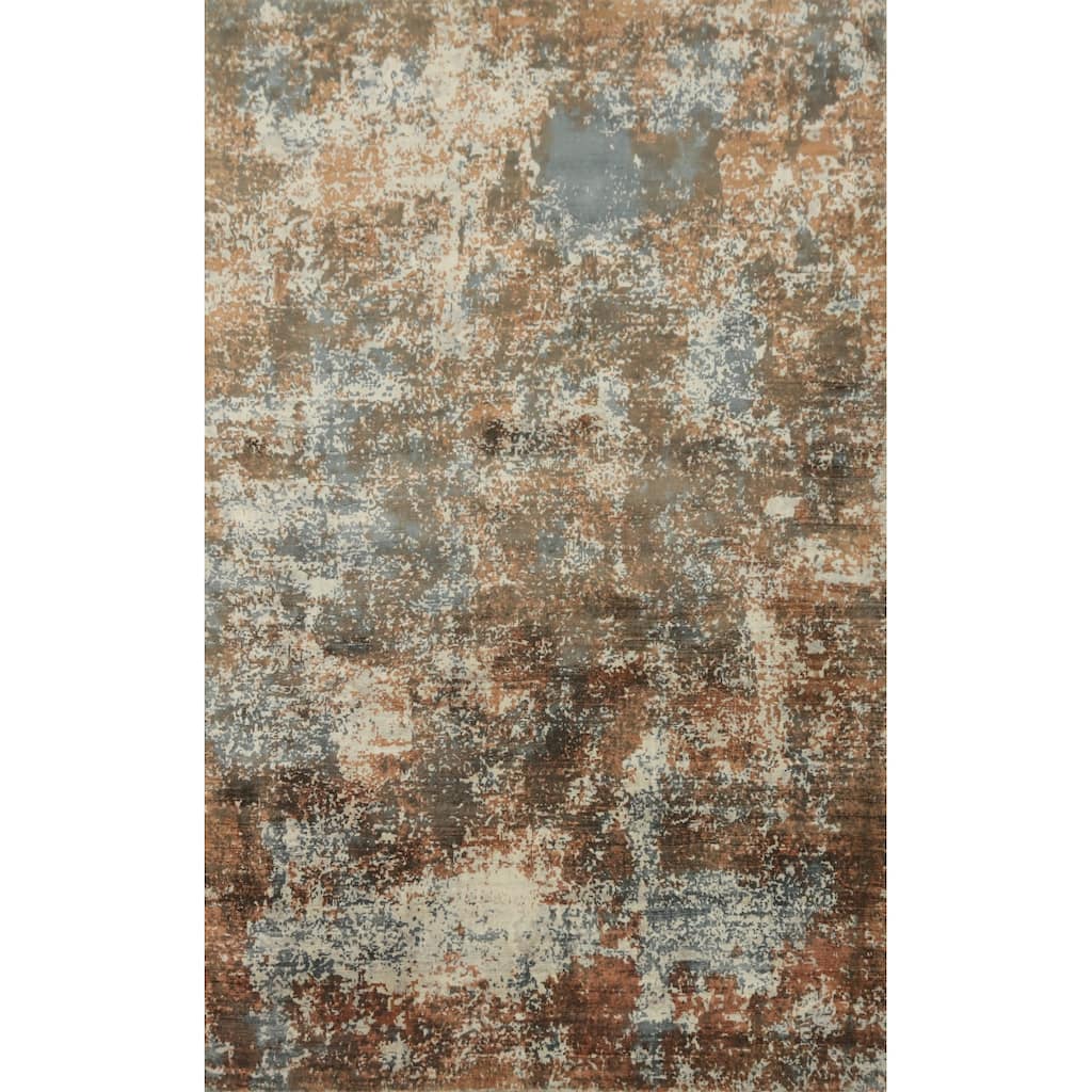 Hand-knotted Modern Silk Brown Abstract Oriental Area Rug - 7' 10'' X 4' 11''