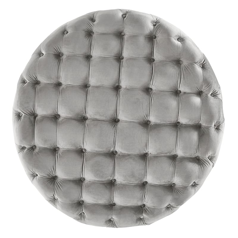 Knightsbridge Round Tufted Rolling Ottoman by iNSPIRE Q Artisan - Grey Velvet