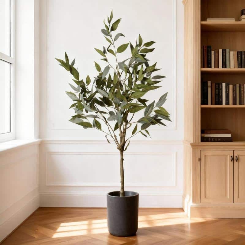5FT Artificial Eucalyptus Tree in Black Pot - Lifelike Indoor Faux Plant for Home & Office