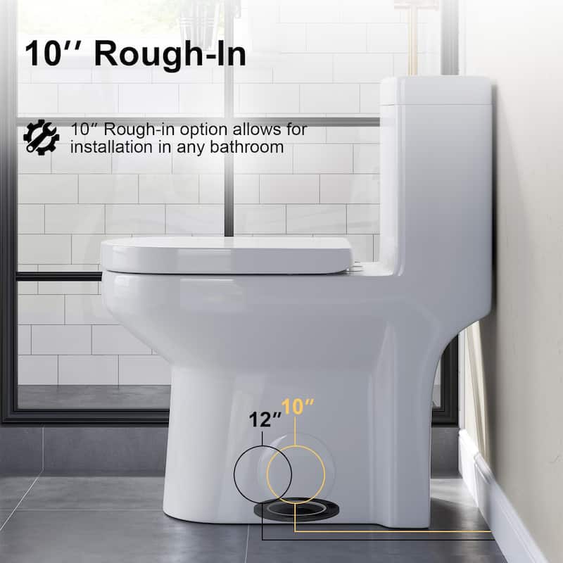 HOROW 1 Piece Dual Flush Toilet White 0.8/1.28 GPF Seat Included 10 Inch Rough In - N/A