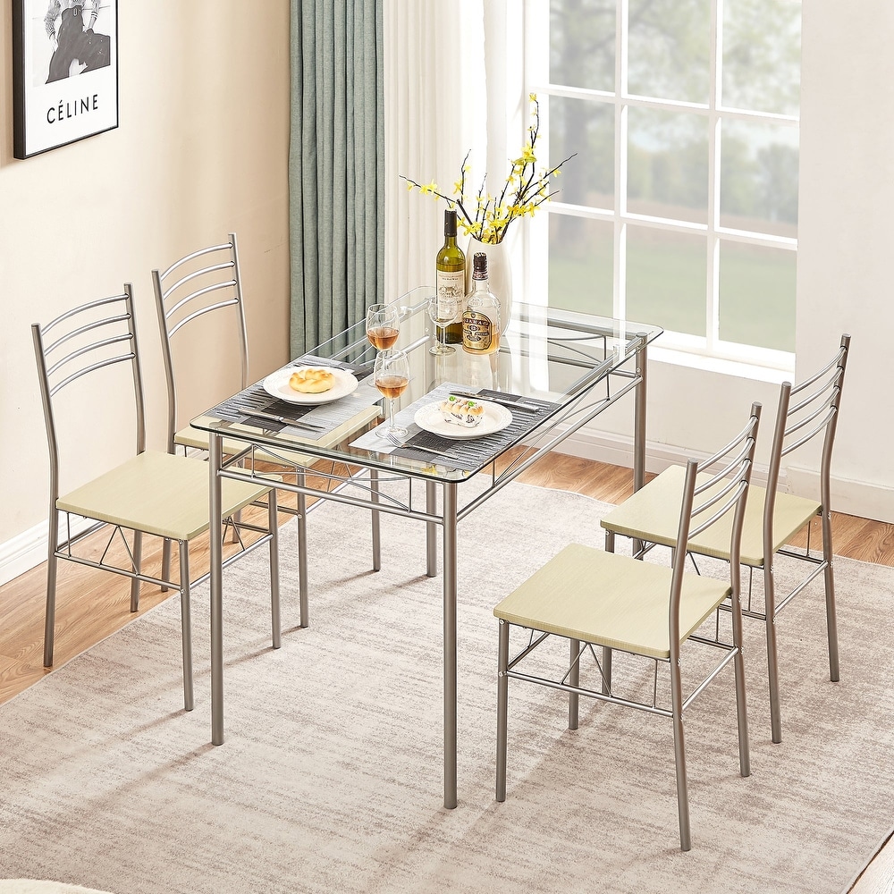 Modern wooden dining table with 4 chairs in light wood colour, oak  burlington