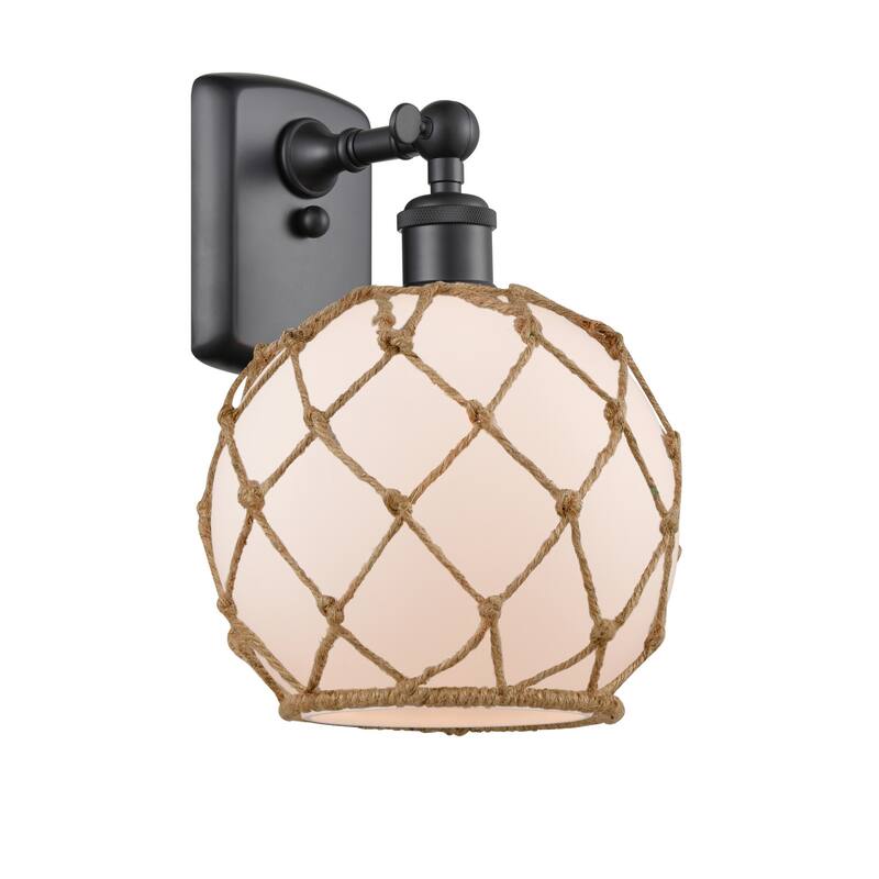 Innovations Lighting Farmhouse Rope 13" Tall Bathroom Sconce - Matte Black / White / Black