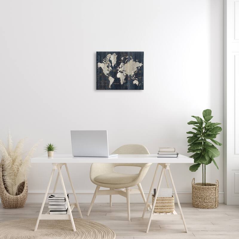 Stupell Distressed Antique World Map Rustic Aesthetic Canvas Wall Art - Off-White