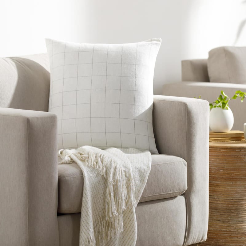 Dering Checkered Woven Throw Pillow - 22x22 Cover Only - Cream