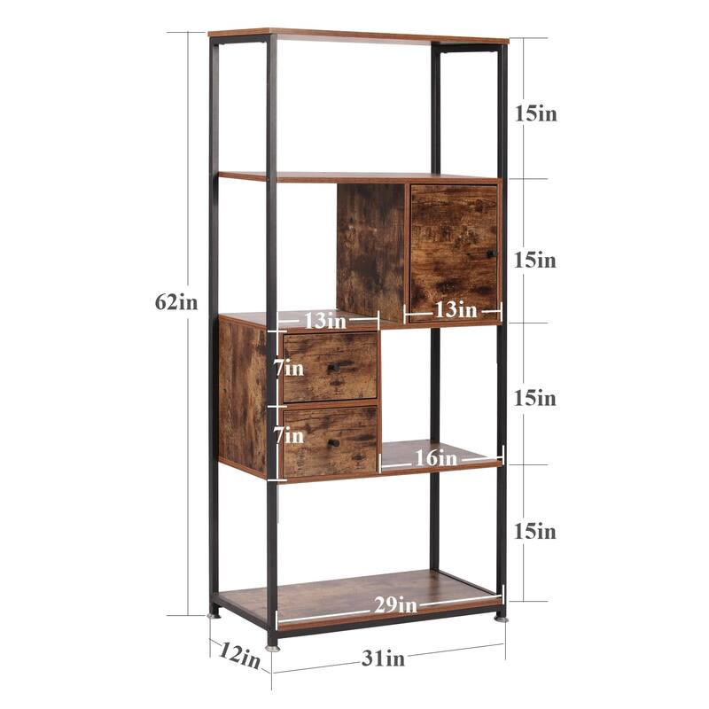 VECELO Bookshelf,4-Tier Book Shelf with 2 Storage Drawers and 1 Cabinet, Set of 1/ Set of 2 Bookcase