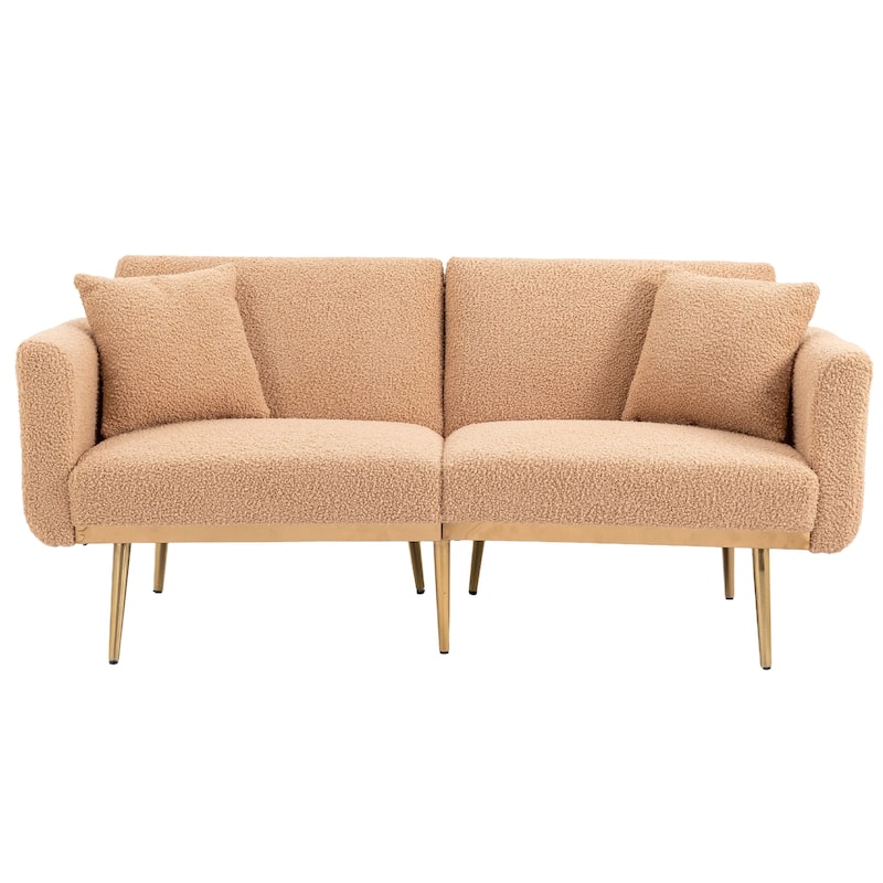 Modern Teddy Upholstered 2-Seater Sofa Bed with 7 Golden Metal Legs