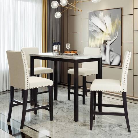 Clihome 5-Pcs Counter Height Faux Marble Modern Dining Set