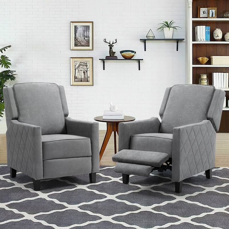 AVAWING Set of 2 Push Back Recliner Chair Linen Wing Back Chair - Grey