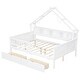 preview thumbnail 4 of 26, Full Size House Platform Bed with LED Light, 2 Drawers & Storage Shelves, Wooden House-Shaped Daybed Sofa Bedframe w/ Guardrail