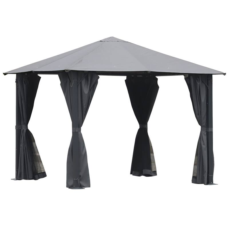 Outsunny 10' x 10' Soft Top Outdoor Pergola Canopy Gazebo with Beautiful Wood-Grain Finish & Zippered Sling Sidewalls