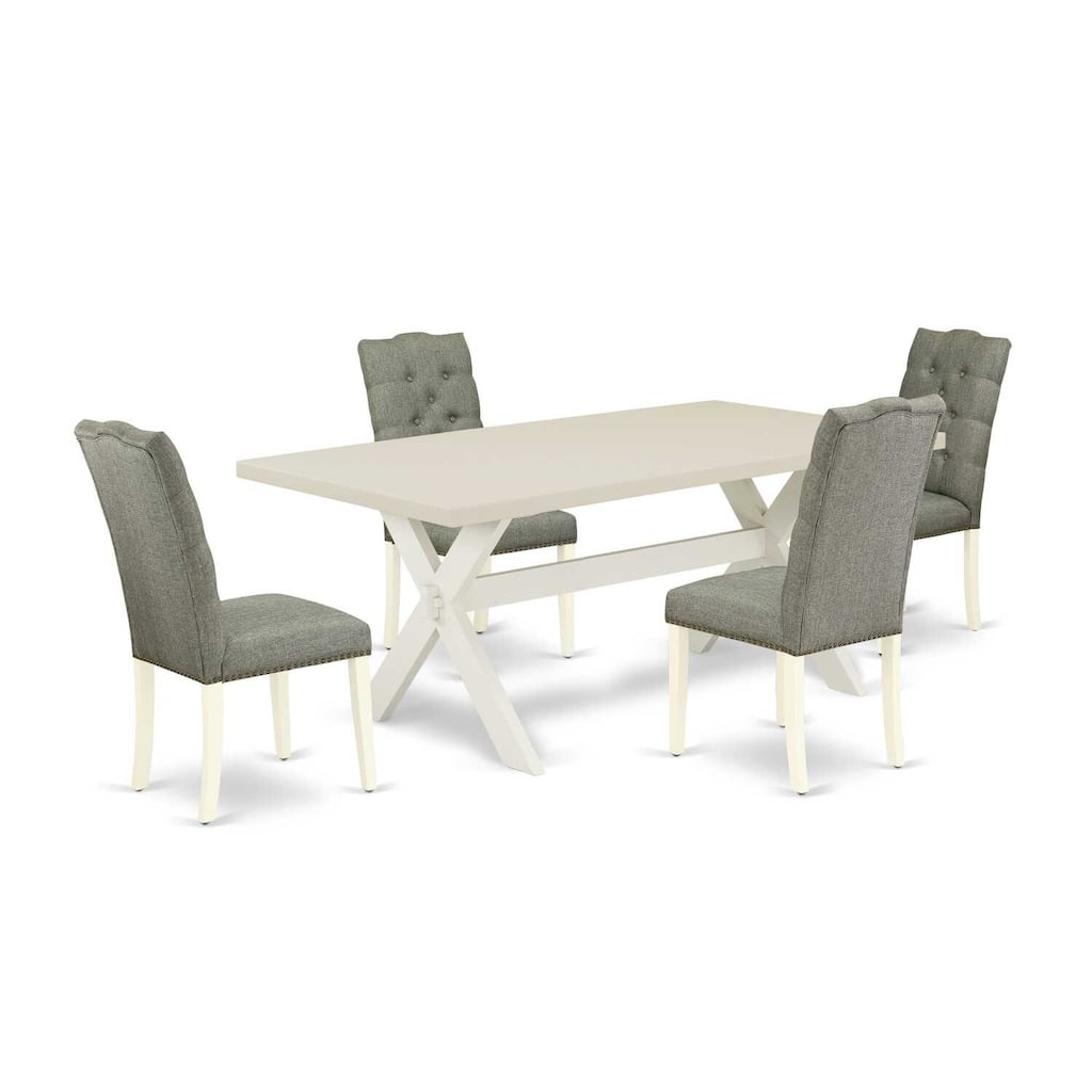 5-Piece Linen White Dining Set - Kitchen Table & 4 Parsons Chairs - Old World Charm Design - 72