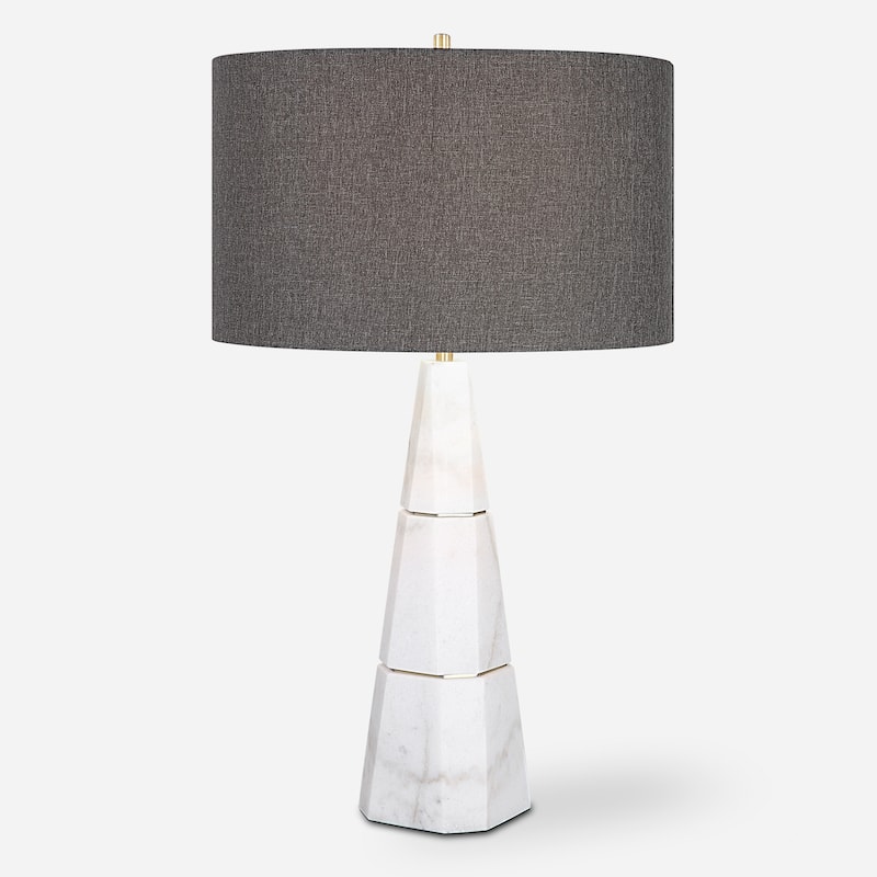 Honed Marble Table Lamp with Drum Shade - 28.75" - White and Gold