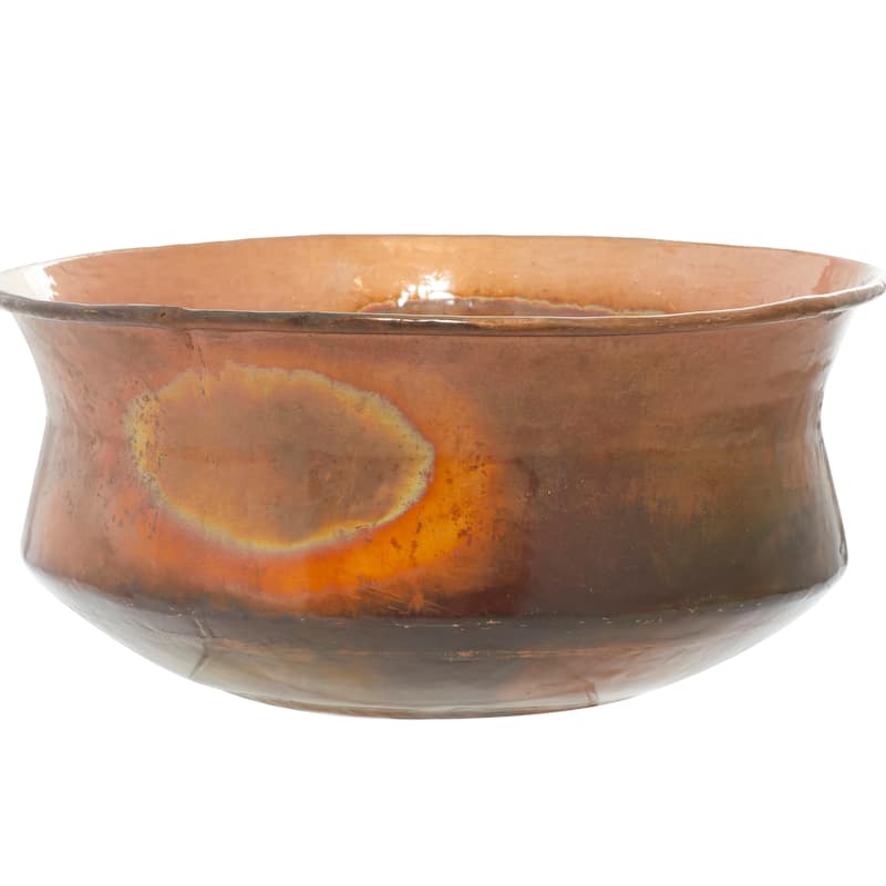 Metal Wide Weathered Low Bowl Planter - Set of 4 Copper - Roche River Decor - 22"W x 22"L x 7"H