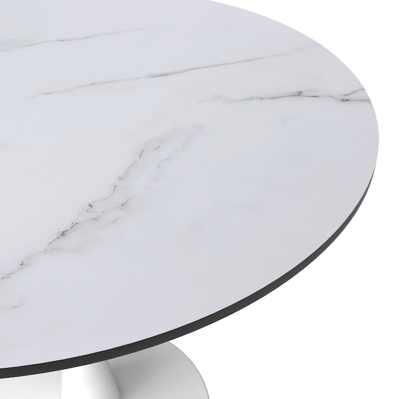 Bristol 35" Round Dining Table with Modern Glass, MDF or Sintered Stone - Sturdy Steel Pedestal Base for Kitchen, Dining, Cafe