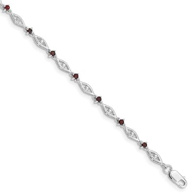 Curata 925 Sterling Silver Polished Open back Lobster Claw Closure Garnet Diamond Bracelet