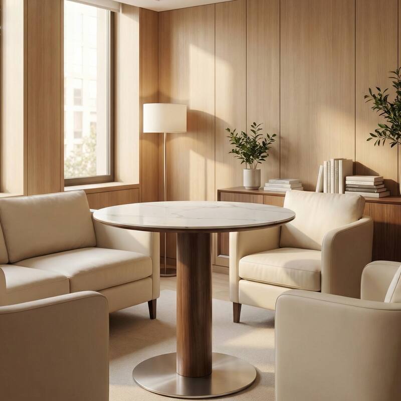 31.5 Inch Round Conference Table for 2-4, Office Meeting Table with Thicken Sintered Stone Tabletop - 31.5" Dia. x 29.53" H