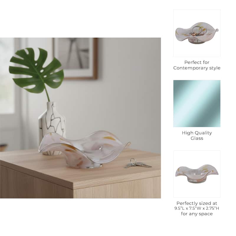 Wavy Glass Modern Bowl with Freeform Silhouette - 9", Yellow - 9.5"