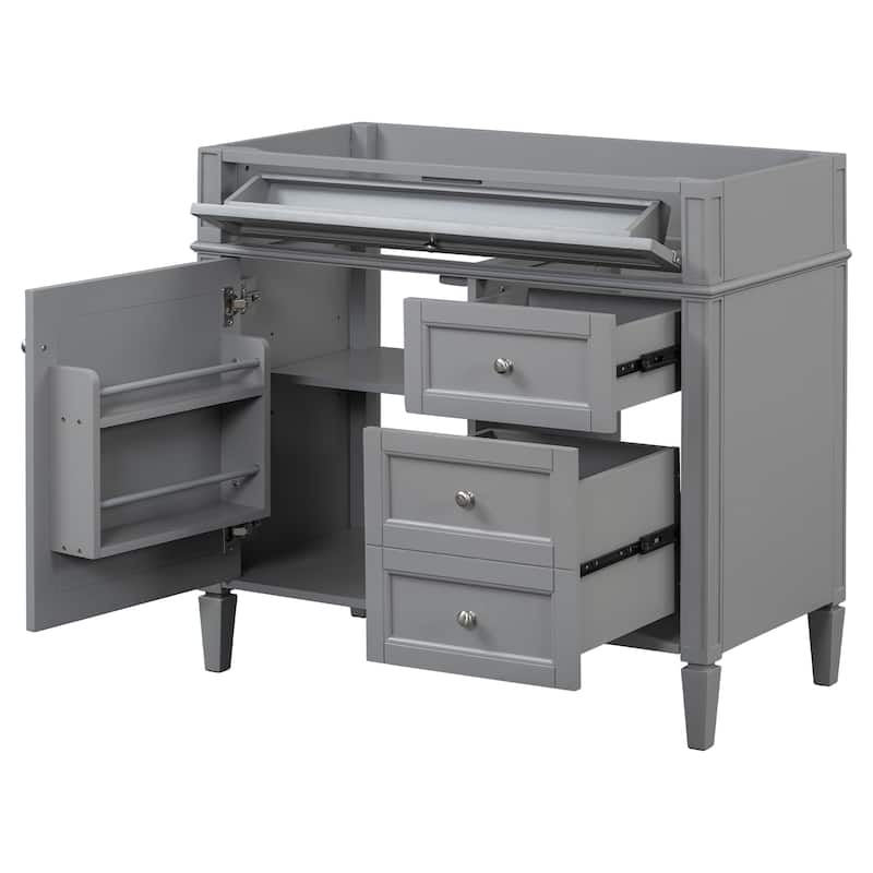 36''Bathroom Vanity Without Top Sink,Modern Bathroom Storage Cabinet With 2 Drawers And A Tip-Out Drawer,Solid Wood Frame - Grey