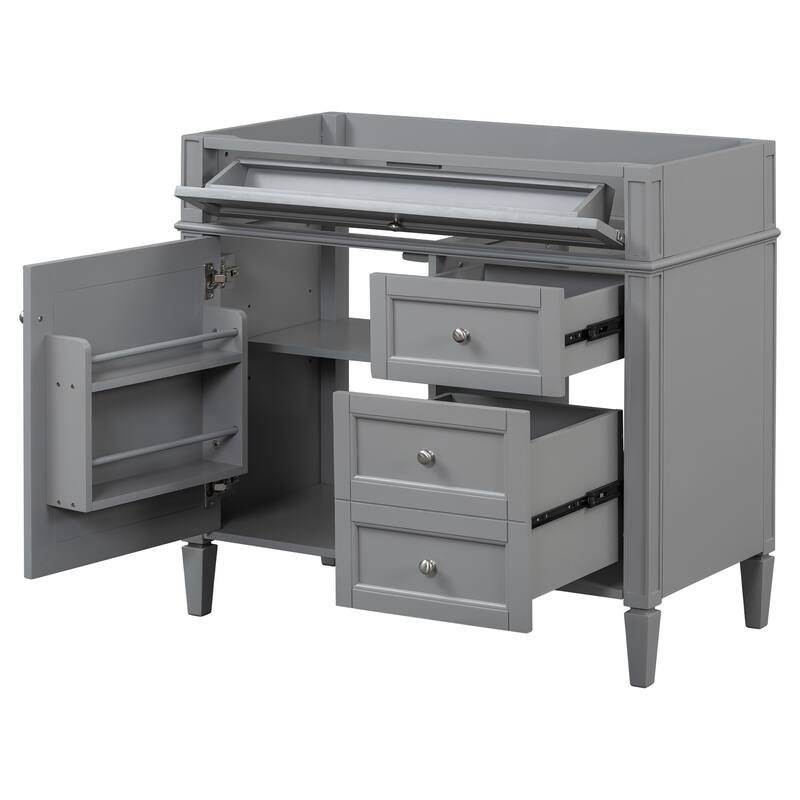 Roomfitters 36'' Bathroom Vanity, Modern Freestanding Storage Cabinet with 2 Drawers and Tip-Out Compartment, Solid Wood Frame - Grey