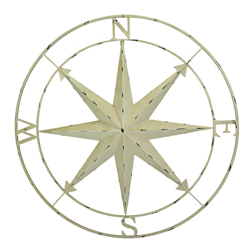 Indoor Outdoor Metal Compass Rose Wall Sculpture 39.5 Inch Diameter