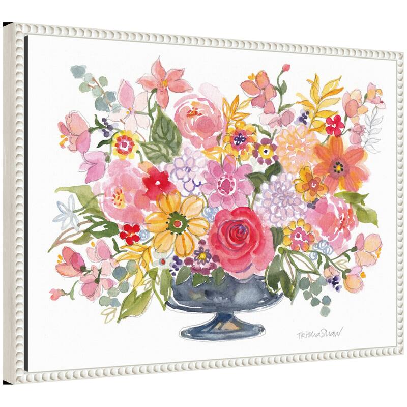 Kate and Laurel Sylvie Bright Floral Juicy Arrangement With Pencil Framed Canvas by Patricia Shaw - 24x18 - White