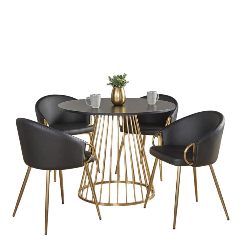 Silver Orchid Canary-Battista Gold 5-Piece Dining Set - Black Faux Leather/Black Wood