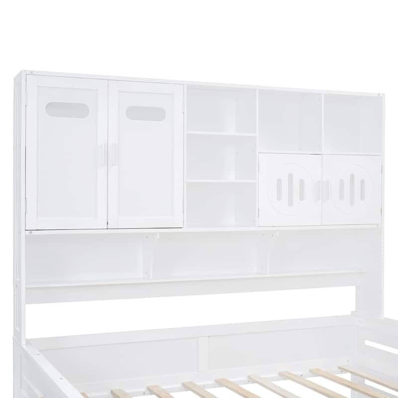 Twin Size Daybed with Bookcase Headboard and Shelves, Wooden Platform Bed Frame with 2 Drawers and All-in-One Storage Cabinet