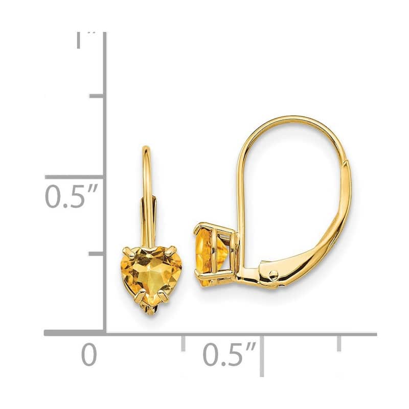 Curata 14k Yellow Gold 5mm Heart Citrine Leverback Drop Earrings (5x17mm)