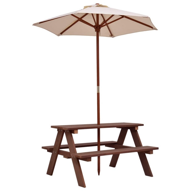 4 Seat Outdoor Kids Picnic Table Bench Set with Removable Umbrella