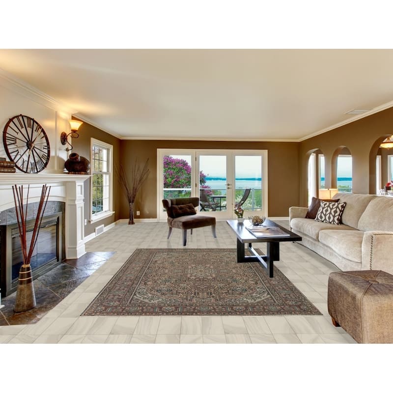 Geometric Tabriz Vintage Persian Area Rug Handmade Peach Wool Carpet - 6'5" x 9'5"