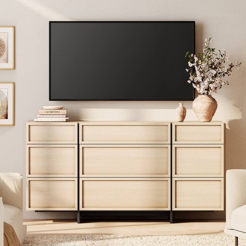 WAMPAT Modern TV Stand, Entertainment Center with T-Shaped Legs, Media Console Table with Storage Drawers