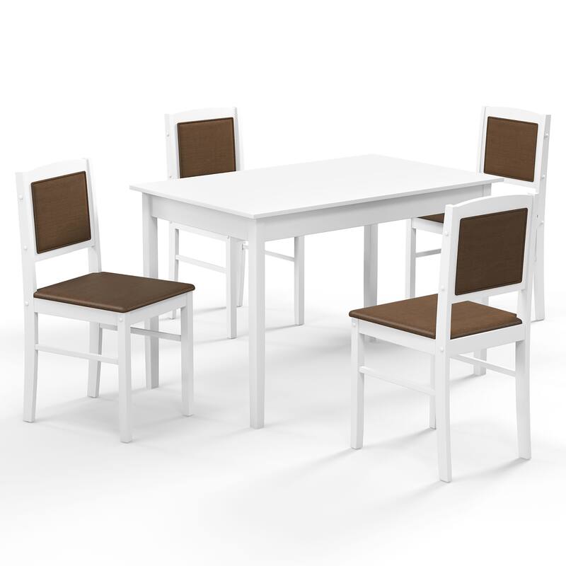 Gymax 5 PCS Dining Table Set for 4 w/Rubber Wood Legs Upholstered Seat