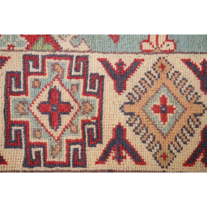 Geometric Blue Kazak Area Rug Handmade Wool Carpet - 4'11" x 5'11"