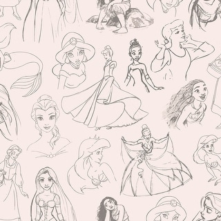 RoomMates Disney Princess Sketches Pink Peel and Stick Wallpaper