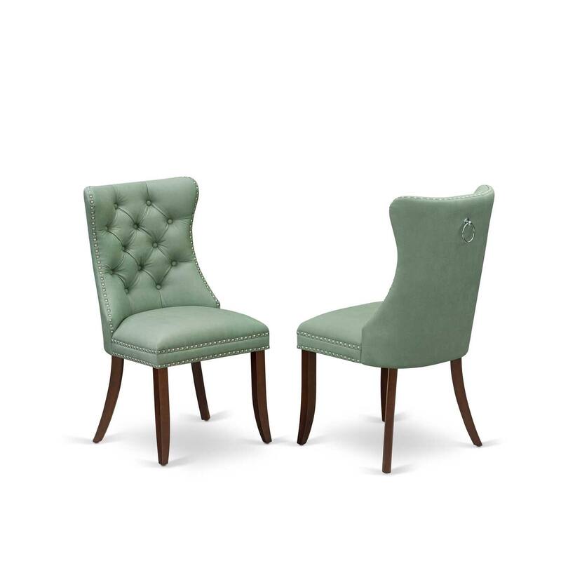 3-Piece Mahogany Finish Solid Wood Top-Round Upholstered Dining Room Set -Seats 4