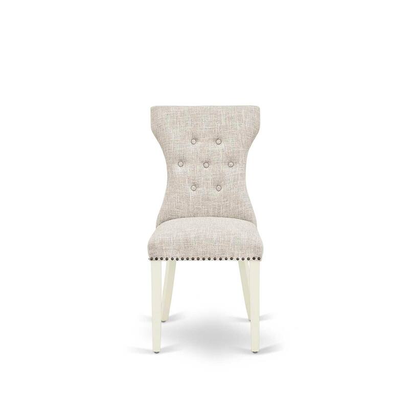 Parson Dining Chairs Set of 2 - Linen White Legs, Doeskin Fabric - Elegant High Back Kitchen Chairs