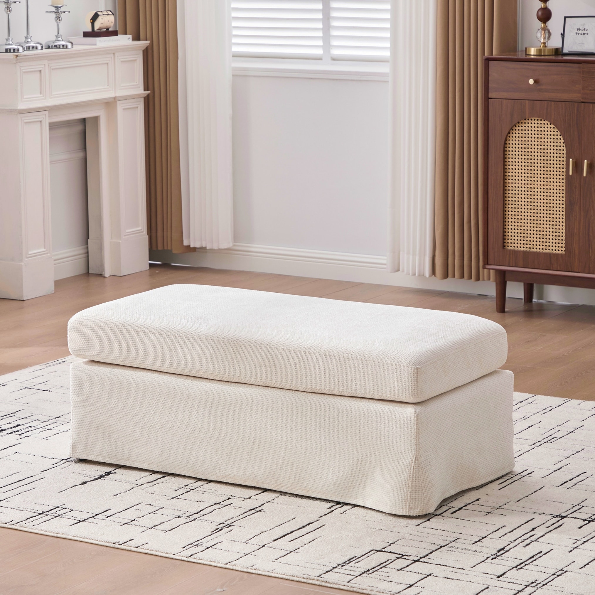 Modern Upholstered Chenille Ottoman