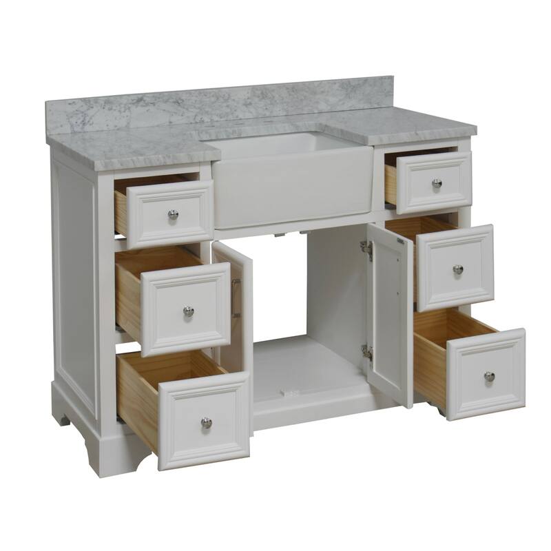 KitchenBathCollection Zelda 48" Farmhouse Bathroom Vanity with Carrara Marble Top
