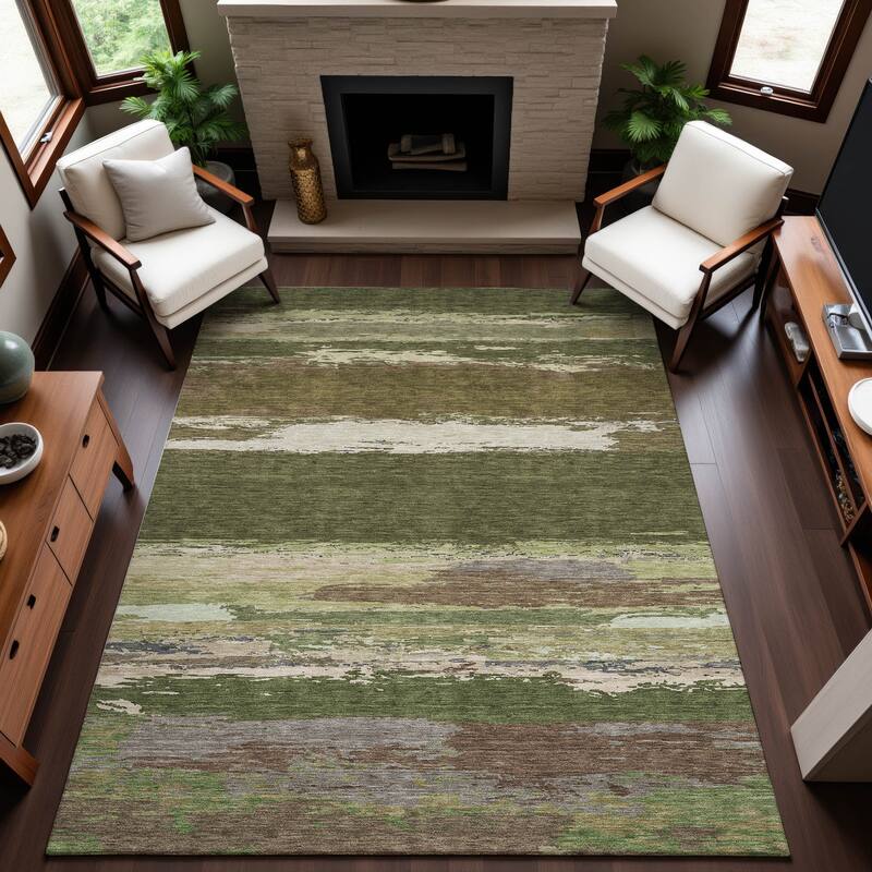 Premium Washable Super Soft Abstract Ombre Mayfield Rug - Olive - 10' x 14'